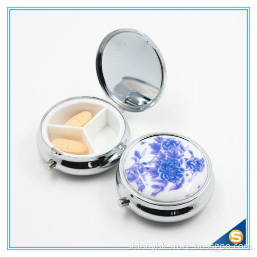 Fancy Metal Materials Pill Box Round Shape Pill Storage Box